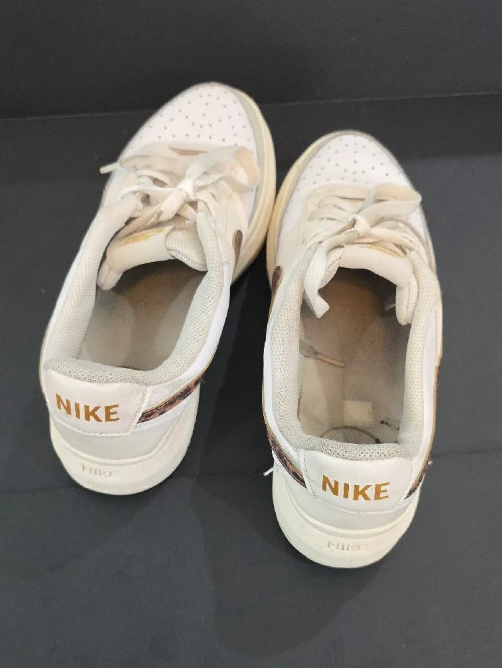 Nike Court Vision Alta Women’s Cream Sneakers with Leopard Swoosh Size 11
